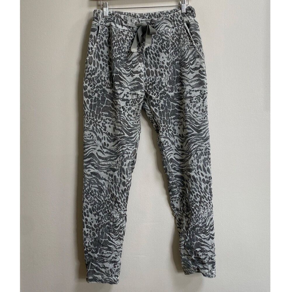 Brand Bazar Grey Animal Print Microfiber Suede Ankle Pants Size Small